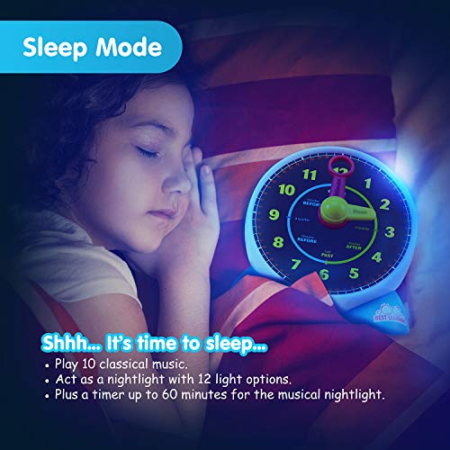 BEST LEARNING Reloj de aprendizaje - charla educativa aprende a decir la hora Juguete de luz con cuestionario y modo de dormir música de cuna para niños pequeños (Versión en inglés)