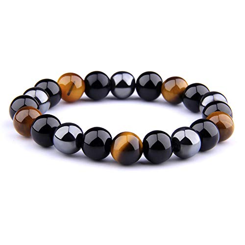 BESTT Pulsera magnética Unisex Negro obsidiana Negro hematita Ojo de Tigre Perlas para Bajar de Peso Adelgazante Anti-Fatiga Cuidado Saludable Hombres Mujeres joyería