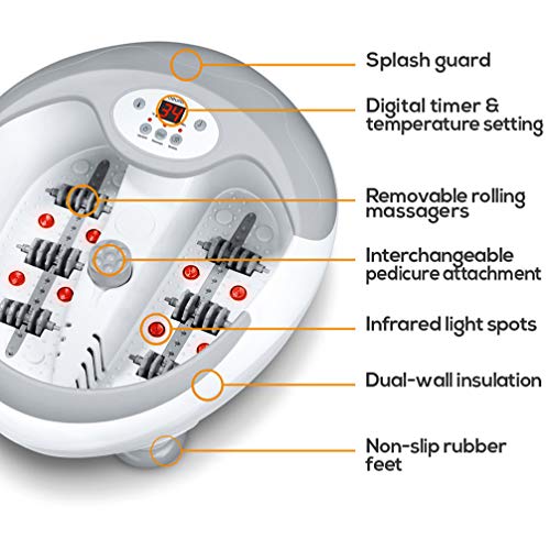 Beurer FB50 - HidroMasaje para pies multifunción, pantallaLED, color blanco y gris