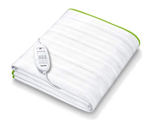 Beurer TS15 Calientacamas individual con tiras de sujeción, transpirable, tacto suave, lavable, 3 potencias, display iluminado, cama individual, 80x150cm, blanco