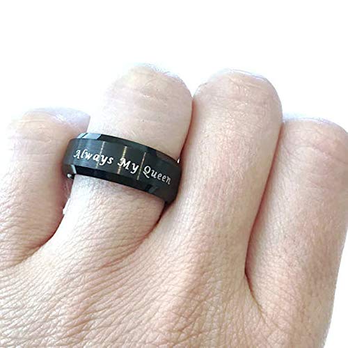 Beydodo Anillo Redondo Grabado Forever My King.Always My Queen Anillos de Boda de Titanio Pareja Negro Talla Mujer 9,5 + Hombre 27