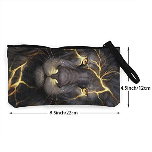 BHGYT Golden Cool Lion King Paninting Monederos de Lona Mini Bolsa Cambio de Billetera Portatarjetas Multifuncional Bolsas Lápiz Bolsa de cosméticos con Correa