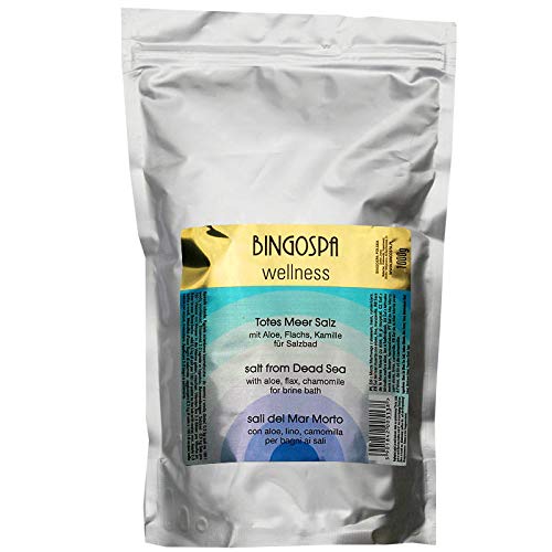 BINGOSPA Wellness Sal de baño del Mar Muerto con aloe, lino y extracto de manzanilla para infecciones de la piel, psoriasis, acné, estrés, sudoración, dolor muscular - 1 kg