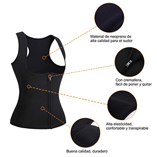 Bingrong Chaleco Neopreno Sauna Mujer Fajas Reductoras Adelgazantes Mujer Compresion para Adelgazante Sudoración para Deporte Fitness (Negro, XX-Large)