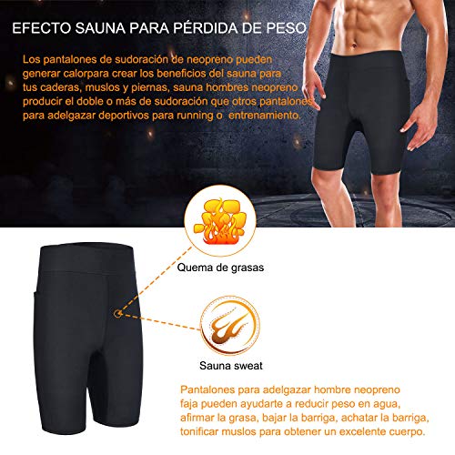 Bingrong Pantalones Cortos para Adelgazar Hombre Pantalón de Sudoración Adelgazar Pantalones de Neopreno para Ejercicio para Pérdida de Peso Deportivo (Negro, X-Large)