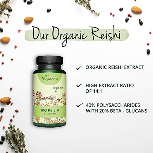 BIO Reishi Vegavero® | Extracto 10:1 = 7000 mg | 40% Polisacáridos + 20% Betaglucanos | Sin Aditivos | Estrés + Ansiedad + Sistema Inmunitario | Ayurveda | Ganoderma Lucidum