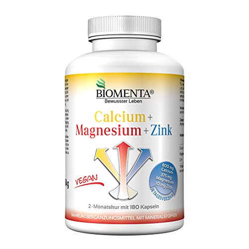 BIOMENTA CALCIO + MAGNESIO + ZINC | 180 VEGANO Nutriente Mineral Complejo Cápsulas | 2 Meses