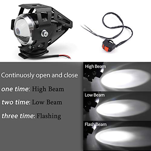 Biqing 2PCS Faros delanteros para motocicleta,Cree U5 faros auxiliares de moto, 125W 3000LM Focos Antinieblas Luces Moto Led Con interruptor universal(Negro)