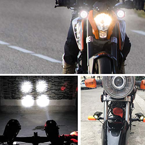 Biqing 2PCS Faros delanteros para motocicleta,Cree U5 faros auxiliares de moto, 125W 3000LM Focos Antinieblas Luces Moto Led Con interruptor universal(Negro)