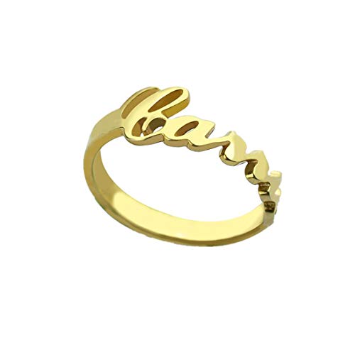 bishixiangenbaihuo Anillo De Promesa De Mujer Anillo De Nombre Simulado Personalizado Anillo De Palabra Regalo De Cumpleaños De Navidad para Mujer (Oro 14)