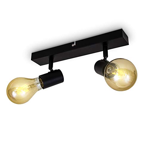 B.K.Licht - Lámpara de techo con 2 Focos ajustables y giratorios para interiores, forma recta en barra, requieren bombilla E27, max. 60 W, color negro, también Aplique pared