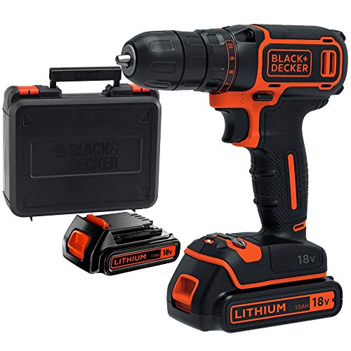 BLACK+DECKER BDCDC18KB-QW - Taladro atornillador 18V, con 2 baterías de litio 18V (1.5Ah) y maletín