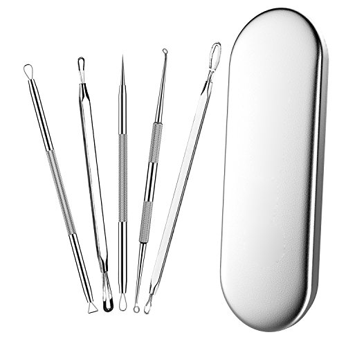 Blackhead Remover Kit, SeeKool Dermatologist Grade Kit Tratamiento Facial, acero inoxidable limpiador acné espinilla Pin Spot Extractor aguja Personal belleza cuidado herramienta, plata metall box