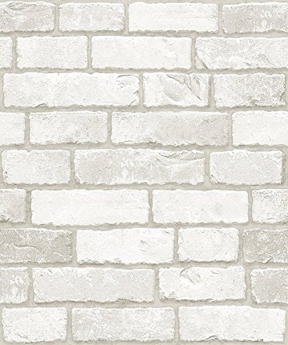 (Blanco, Paquete de 1) Papel tapiz de mural autoadhesivo clásico con patrón de ladrillo 50cm X 3M (19,6" X 118"), 0,15mm para sala de estar, habitación, fregadero