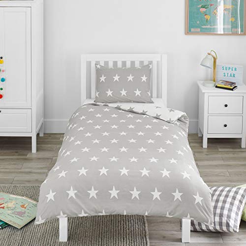 Bloomsbury Mill - Juego de Cama para niño - Funda nórdica y Funda de Almohada 135cm x 200cm - Estampado de Estrellas Grises y Blancas