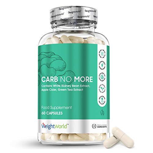 Bloqueador de Carbohidratos Carb No More | Suplemento Natural Bloqueador de Carbohidratos y Grasa | Apoyo a Bajar de Peso y Adelgazar | Con Vitaminas Minerales y Proteínas | 60 Cápsulas | WeightWorld