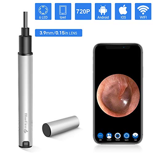 BlueFire WiFi Otoscopio, 2,0 Megapíxeles Impermeable Endoscopio Herramienta de Limpieza de Cerumen con 6 Luces LED para Android Smartphone Tablet y iOS iPhone iPad