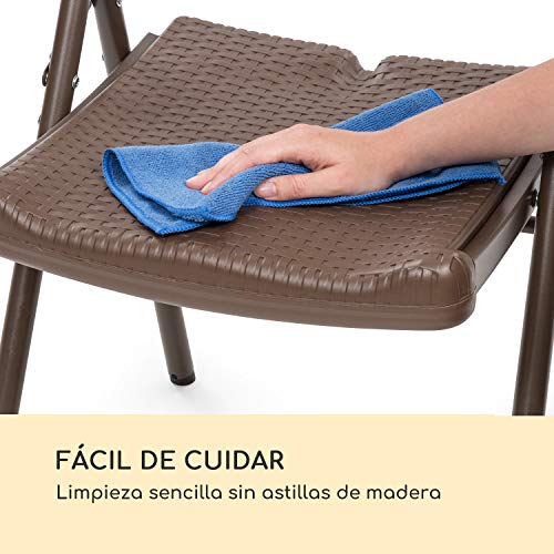 blumfeldt Burgos Seat Silla Plegable Lote de 2 Unidades (46 x 88 x 50 cm, Barras de Acero y HDPE, Aspecto de Mimbre simulado, fácil de Limpiar y Resistente a la Intemperie) - Marrón