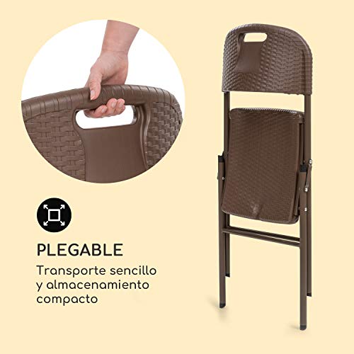 blumfeldt Burgos Seat Silla Plegable Lote de 2 Unidades (46 x 88 x 50 cm, Barras de Acero y HDPE, Aspecto de Mimbre simulado, fácil de Limpiar y Resistente a la Intemperie) - Marrón