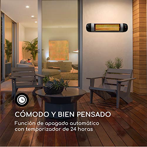 Blumfeldt Rising Sun Zenith Silver Edition - Estufa infrarroja, Rendimiento hasta 2500 W, 3 niveles de calor, Calefactor radiante, Ideal uso en exteriores, IP34, Control remoto, Gris metalizado