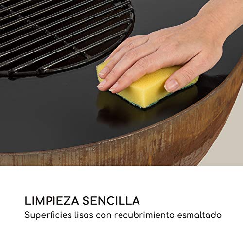 blumfeldt Savage Brasero con Parrilla - Artículo 2 en 1: brasero y Parrilla, Plancha, 60 cm diámetro, Grosor 3 mm, Parrilla para carbón y Funda, Capa de Esmalte, Acero, Diseño Oxidado, Óxido