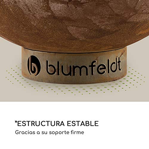 blumfeldt Savage Brasero con Parrilla - Artículo 2 en 1: brasero y Parrilla, Plancha, 60 cm diámetro, Grosor 3 mm, Parrilla para carbón y Funda, Capa de Esmalte, Acero, Diseño Oxidado, Óxido