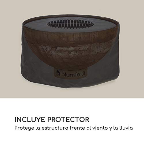 blumfeldt Savage Brasero con Parrilla - Artículo 2 en 1: brasero y Parrilla, Plancha, 60 cm diámetro, Grosor 3 mm, Parrilla para carbón y Funda, Capa de Esmalte, Acero, Diseño Oxidado, Óxido