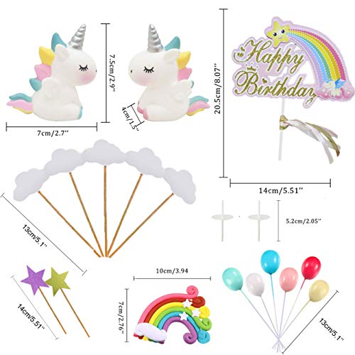 BluVast Cake Topper Unicornio, Decoraciones de Pasteles cumpleaños 29 Piezas para la Fiesta de la Fiesta de Bienvenida al bebé cumpleaños niñas Niños