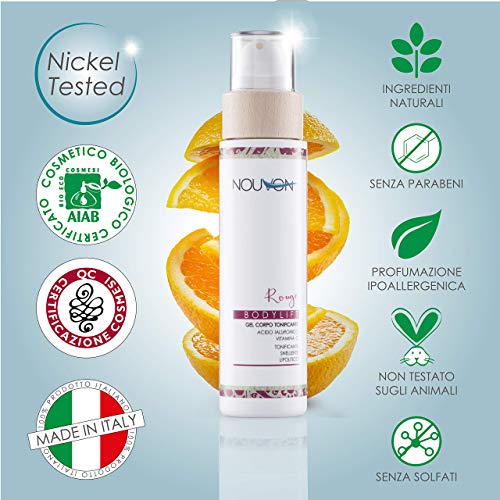 BODYLIFT | Nouvon | BIO gel corporal anticelulítico ácido hialurónico puro y vitamina c | Combate celulitis, muslos, piernas, brazos, glúteos, vientre y caderas | NIKEL PROBADO | 100% ORGÁNICO