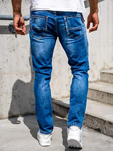 BOLF Hombre Pantalón Vaquero Jogger Denim Pantalones de Algodón Slim Fit Bajos Ajustados Vaqueros Azules Pantalón de Mezclilla Estilo Urbano Ritter 85005S0 Azul Oscuro XL [6F6]