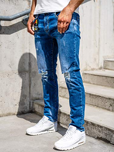 BOLF Hombre Pantalón Vaquero Jogger Denim Pantalones de Algodón Slim Fit Bajos Ajustados Vaqueros Azules Pantalón de Mezclilla Estilo Urbano Ritter 85005S0 Azul Oscuro XL [6F6]