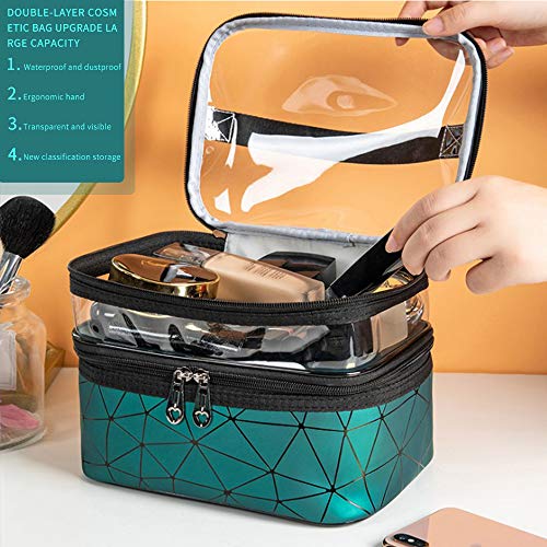 Bolsa cosmética mreechan,Make Up Bolso Impermeable Doble, Compartimento Transparente Superior, Bolsa cosmética de Viaje, Regalos de Bolsa de Maquillaje para Las Mujeres