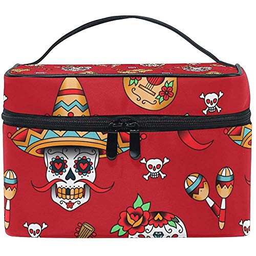 Bolsa de cosméticos de Calaveras de azúcar mexicanas con Chile, Capacidad y Bolsas de Maquillaje Ajustables Bolsa de artículos de tocador a Prueba de Agua