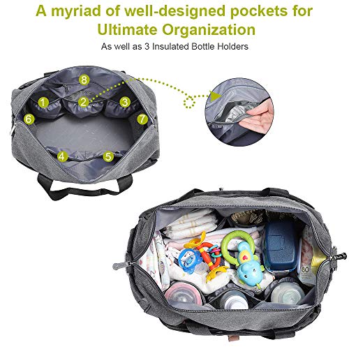 Bolsa Maternal de Pañales RUVALINO, Gran Bolso de Viaje, para el Carrito del Bebé, Elegante para Mamá y Papá, Cambiador de Bebé Convertible para Niños y Niñas con Bolsillos Independientes (gris)