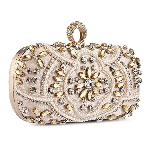 Bolso de Fiesta Pequeña Elegante Noche Diamantes de imitación Clutch Monedero del Banquete Bolso de Boda Cocktail,Dorado