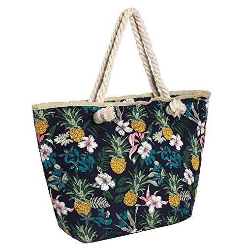 Bolso de Playa Grande Impermeable con Cremallera Bolso de Hombro Flores y piña