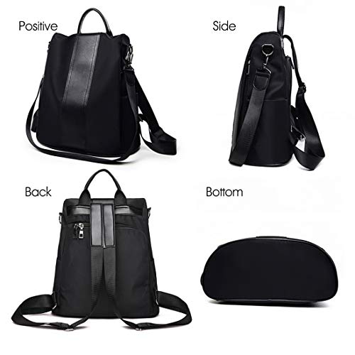 Bolso Mochila Ocio Estilo Libre para Mujer Bolsa Juvenil de Moda Casual PU Tela Oxford Antirrobo Varios Compartimentos Ligera para Estudiates Chicas(Negro)