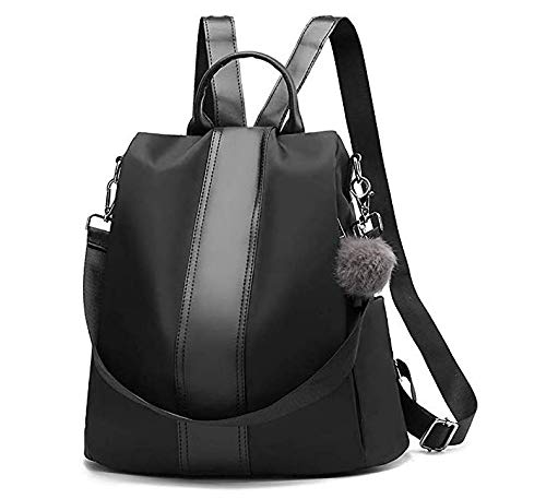 Bolso Mochila Ocio Estilo Libre para Mujer Bolsa Juvenil de Moda Casual PU Tela Oxford Antirrobo Varios Compartimentos Ligera para Estudiates Chicas(Negro)