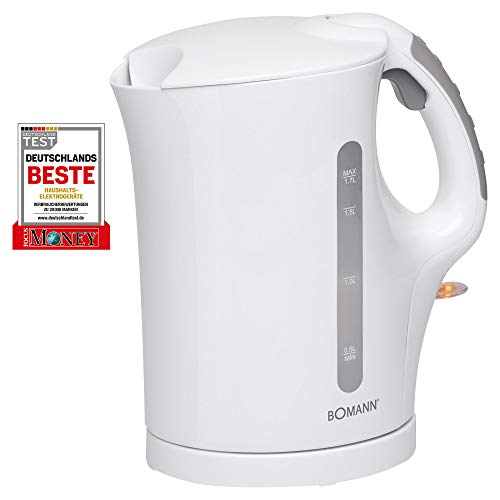 Bomann WK 5011 CB Hervidor de agua eléctrico, 2200 W, 1.7 litros, Acero Inoxidable, Blanco