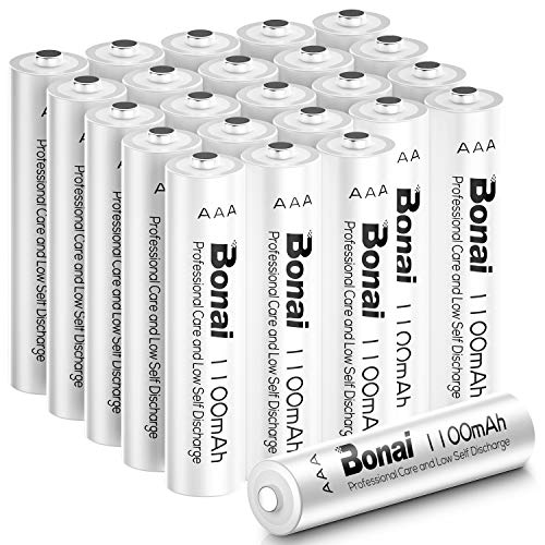 BONAI Pilas AAA Recargables 1100mAh 24 Piezas Pilas Recargables AAA 1.2V Ni-MH 1200 Ciclo de Carga Precargadas Baja autodescarga para los Equipos Domésticos