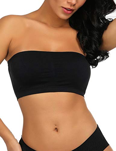 Boolavard Sujetador Bandeau sin Costuras Sujetador Boob Tube sin Tirantes Elástico (Negro, X-Large)