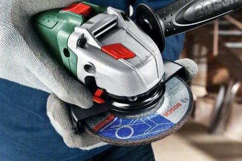 Bosch Home and Garden PWS 750-115 Amoladora, Empuñadura antivibraciones, Cubierta protectora, Velocidad en vacío 12.000 opm, Disco lijador de 115 mm, Con maletín, 750 W