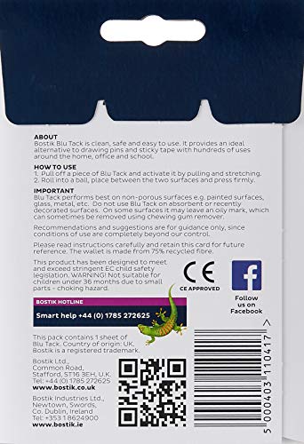 Bostik 30803836 Blu-Tack  - Pegatina original reutilizable, Blanco, 1 unidad