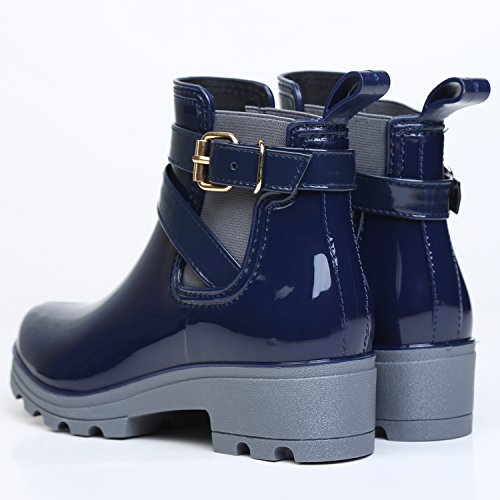 Botas de Agua Bota de Goma Mujer Impermeable lluvia Zapatos Tobillo Casual Calzado, Azul 35