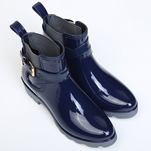 Botas de Agua Bota de Goma Mujer Impermeable lluvia Zapatos Tobillo Casual Calzado, Azul 35