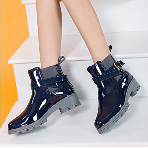 Botas de Agua Bota de Goma Mujer Impermeable lluvia Zapatos Tobillo Casual Calzado, Azul 41