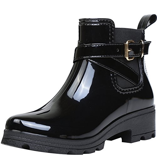 Botas de Agua Bota de Goma Mujer Impermeable lluvia Zapatos Tobillo Casual Calzado, Negro 38