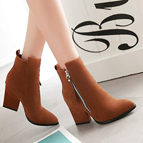 Botas para Mujer Invierno Tacón Ancho Alto PAOLIAN Botines Biker Tobillo Mujer Cuña Otoño Botas Cortas Piel Sintético con Cremallera Zapatos Mujer Vestir Terciopelo Fiesta Elegantes