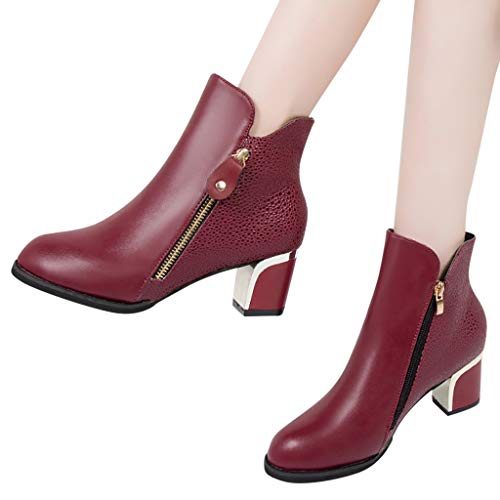 Botas para Mujer Invierno Tacón Ancho Alto PAOLIAN Botines Biker Tobillo Mujer Otoño Fiesta Elegantes Botas Moto Cortas Piel Sintético con Cremallera Zapatos Mujer Vestir Moda