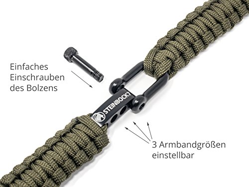 Bracelet paracorde Steinbock7 - Fermoir en acier inoxydable - Mode d'emploi, Army-Green, 23 cm